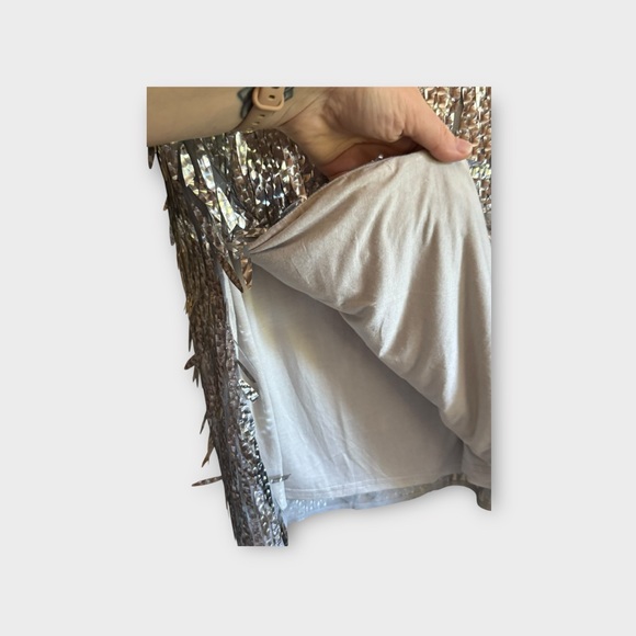 Anthropologie Sz 0P Silver Holographic Fringe Midi Skirt Holiday New Years Party - Picture 7 of 12